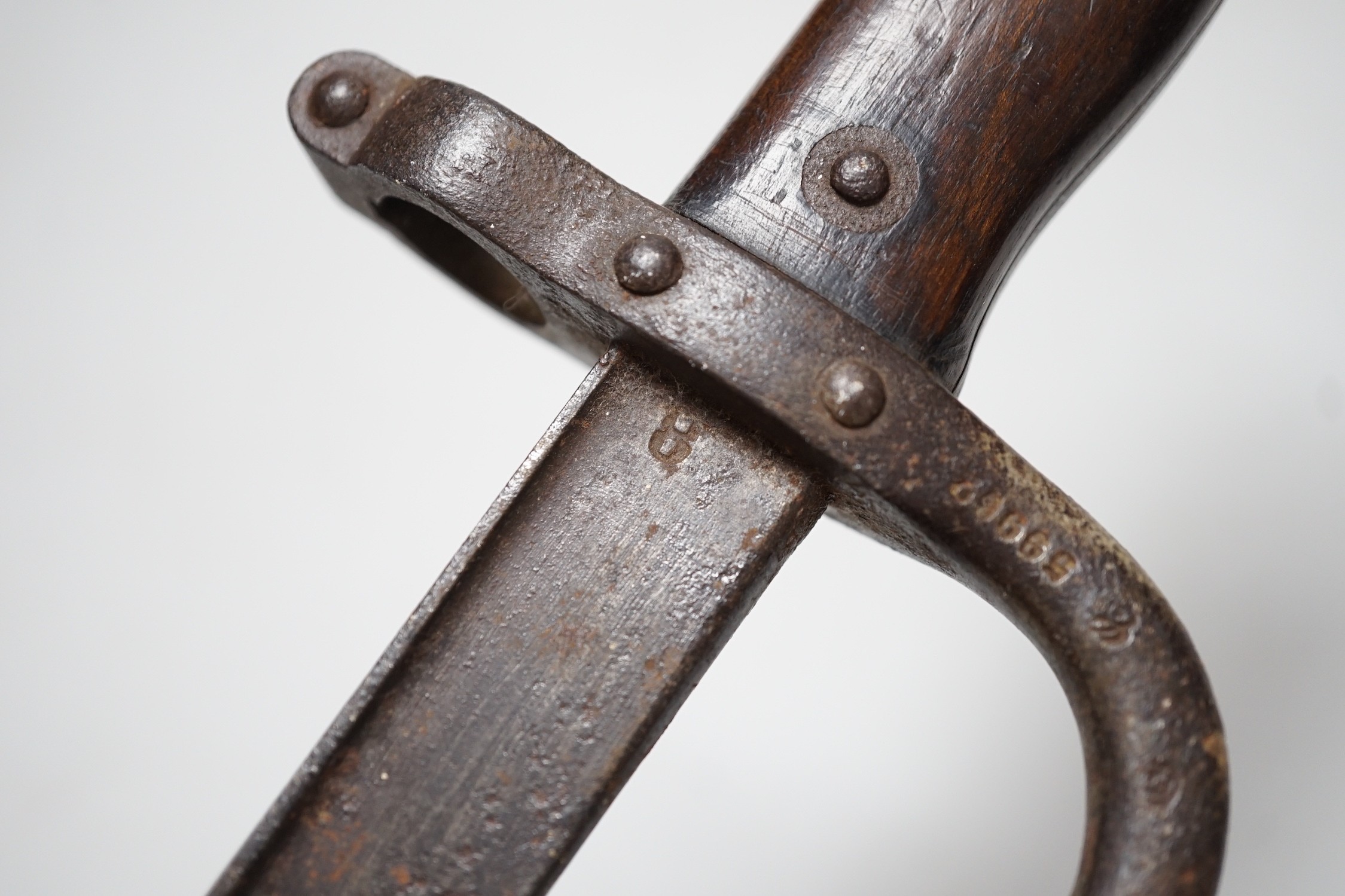 A 19th century French bayonet, dated 1878, 64cms long